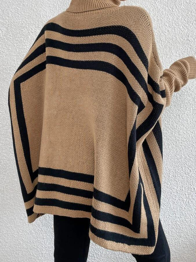 Striped Oversized Turtleneck Sweater