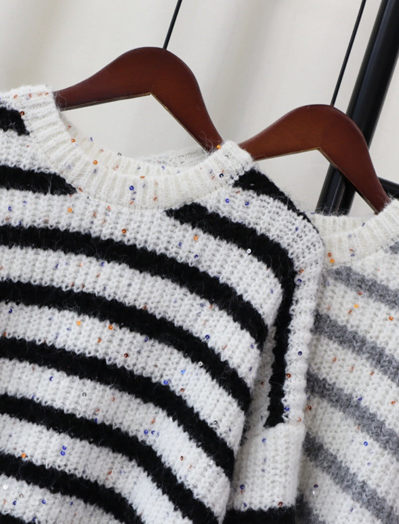 Striped Knit Pullover Sweater