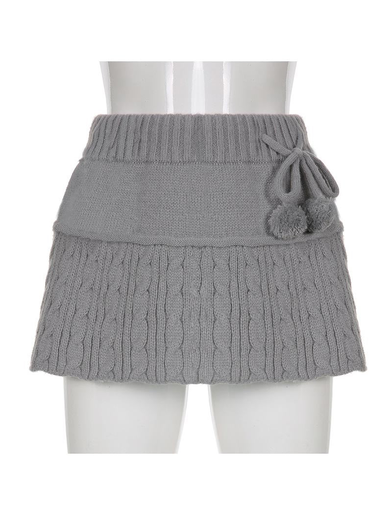 Cable Knit Pom-Pom Mini Skirt
