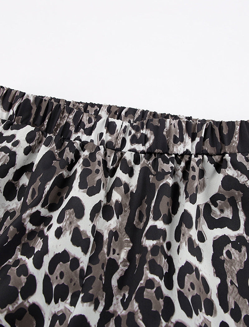 Wide-Leg Satin Animal Print Pants