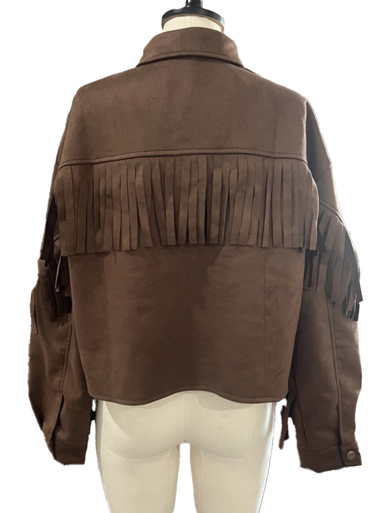 Fringe Trim Collared Longline Jacket