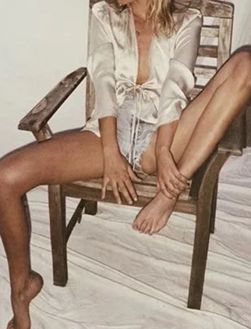 Front-Tie V-Neck Blouse