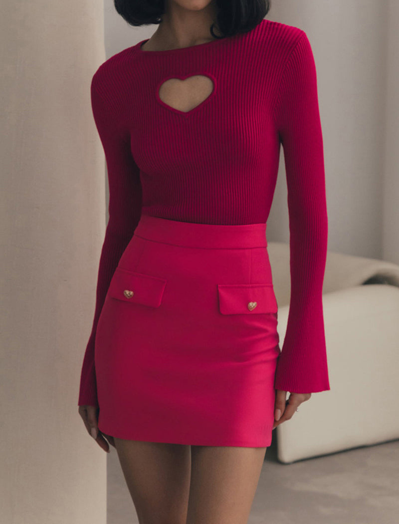 Heart Cut-Out Ribbed Sweater