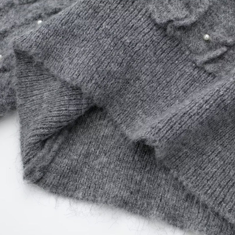 Pearl Embellished Textured Knit Sweater