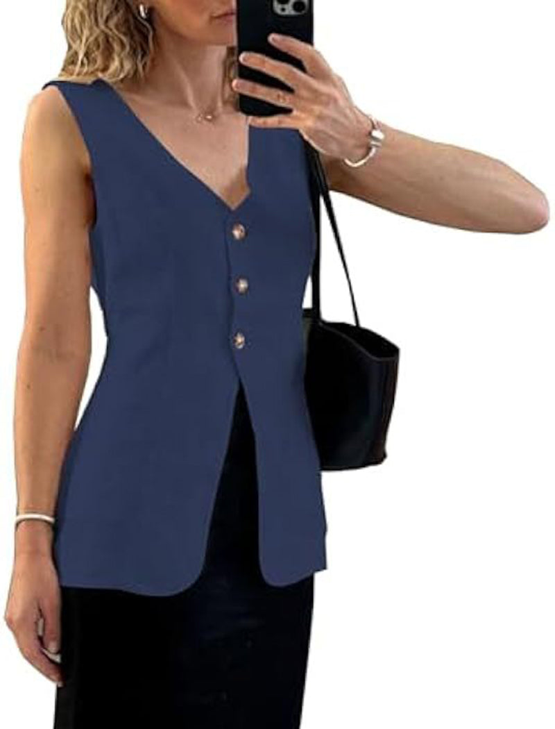 Sleek V-Neck Buttoned Vest