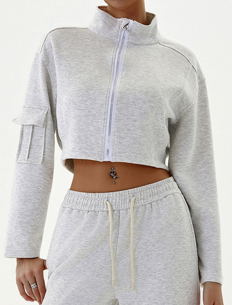 Cargo Style Cropped Top and Wide-Leg Pants Set