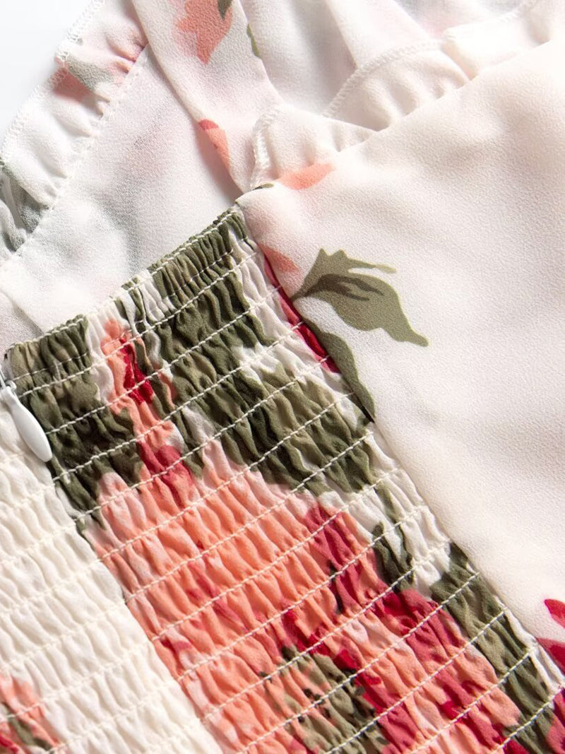 Floral Print Smocked Midi Dress