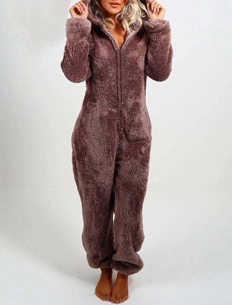 Teddy Ears Hooded Fleece Jumpsuit