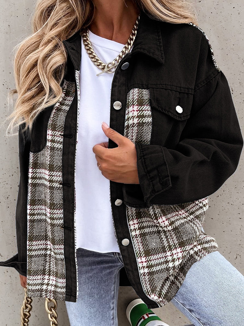 Plaid Patchwork Button-Up Jacket