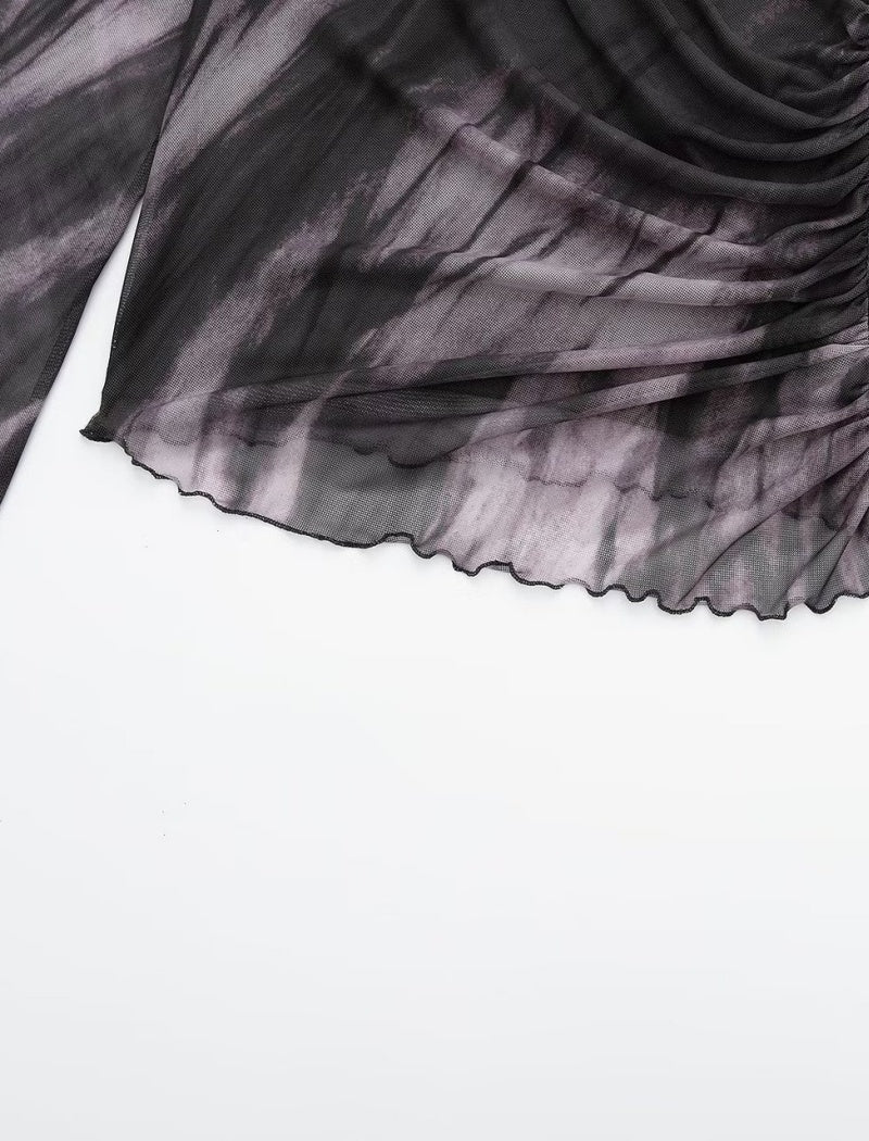 Tie-Dye Sheer Long Sleeve Top