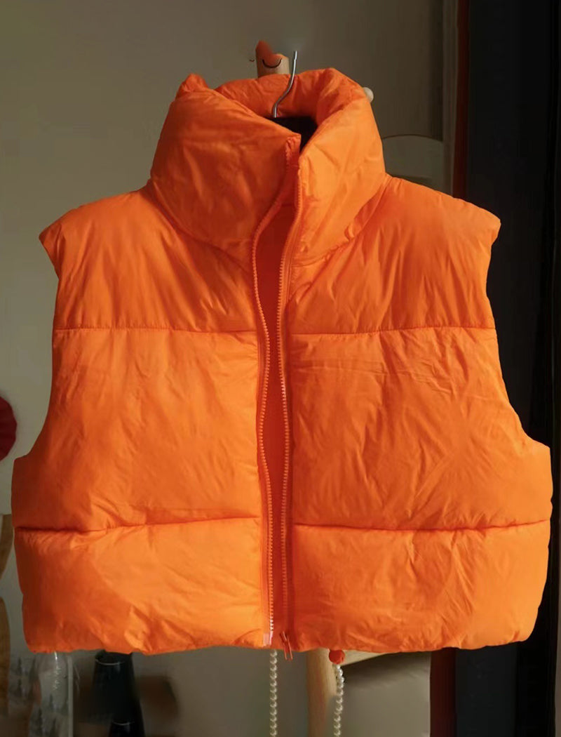 Cropped Puffer Vest with High Collar