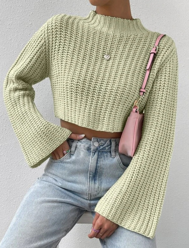 High-Waisted Short Bell Sleeve Sweater