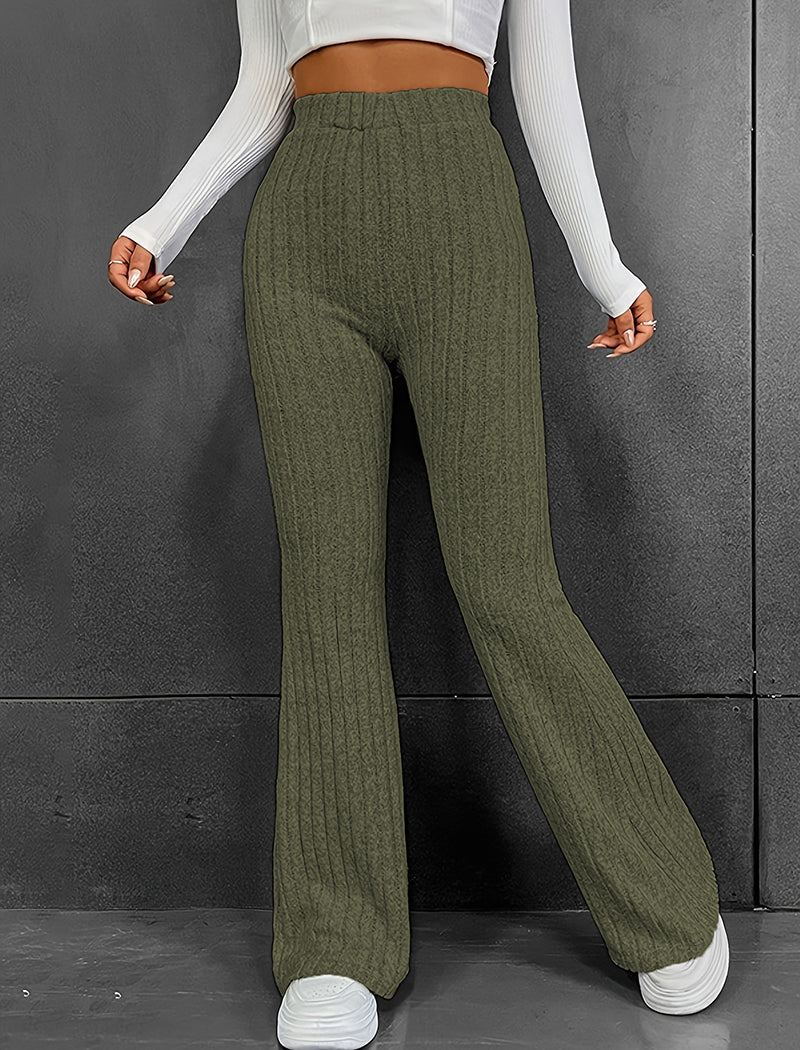 Ribbed High-Waisted Flare Pants