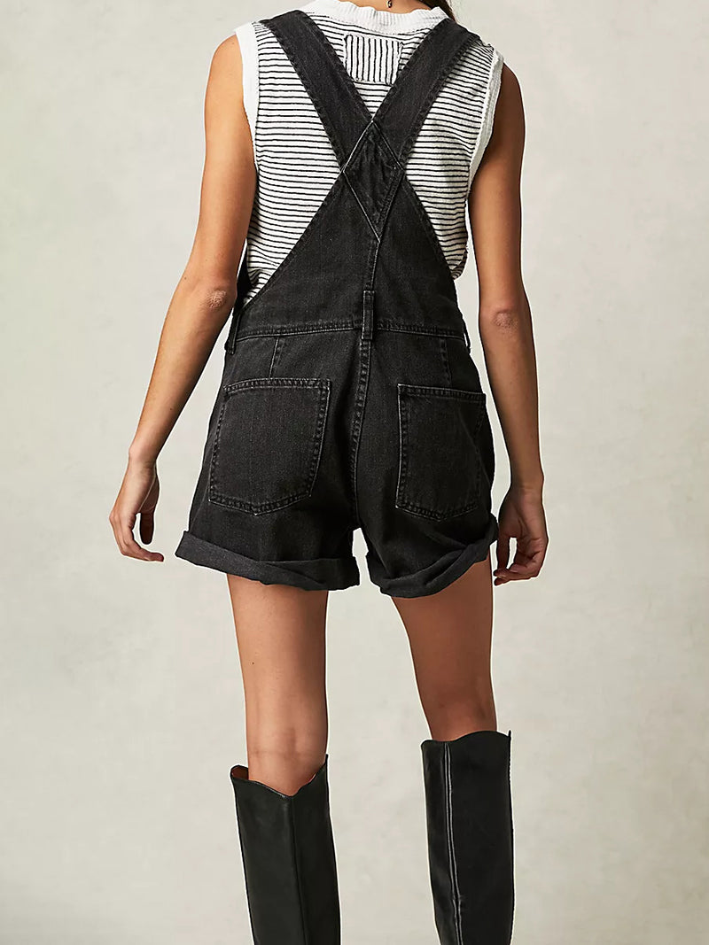 Rolled Hem Overall Shorts