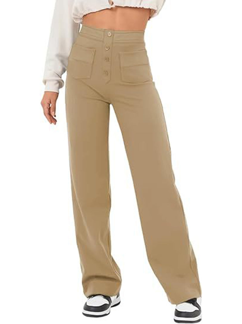 High-Rise Button-Up Straight-Leg Pants