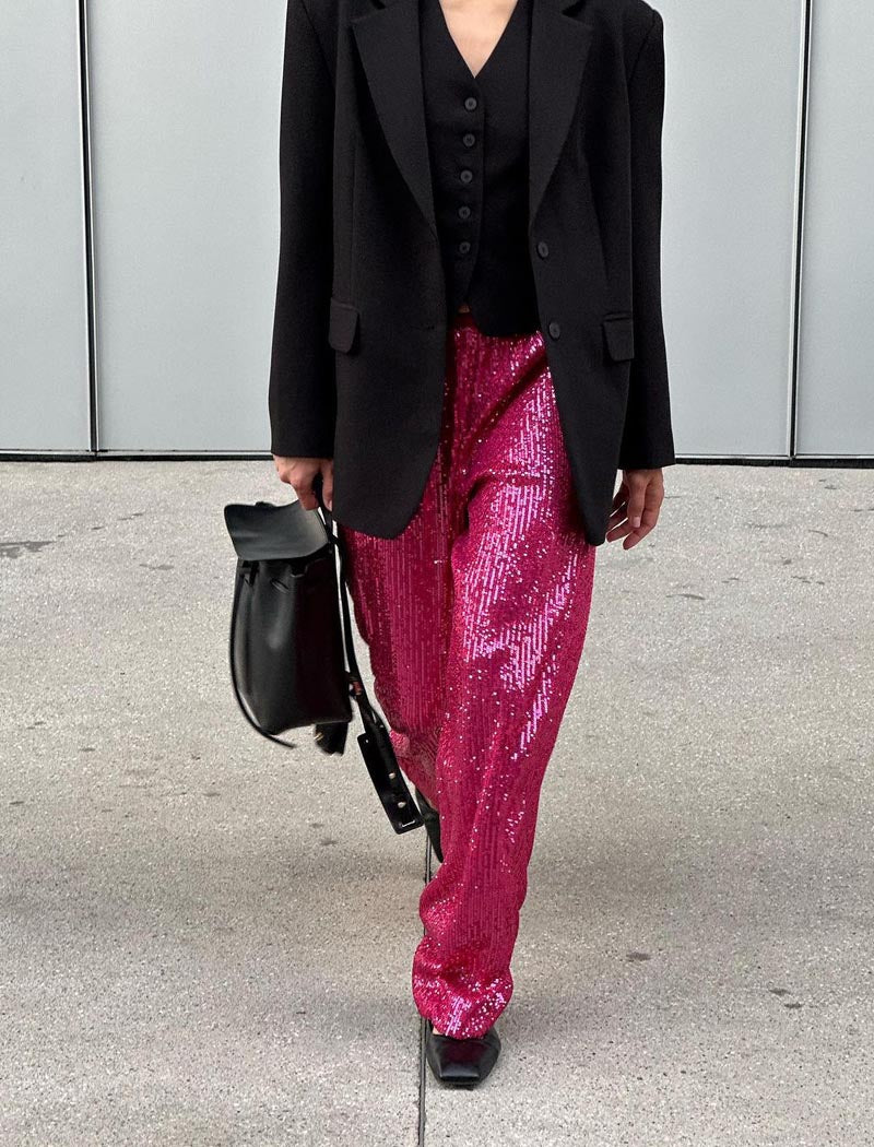 Wide-Leg Sequined Pants