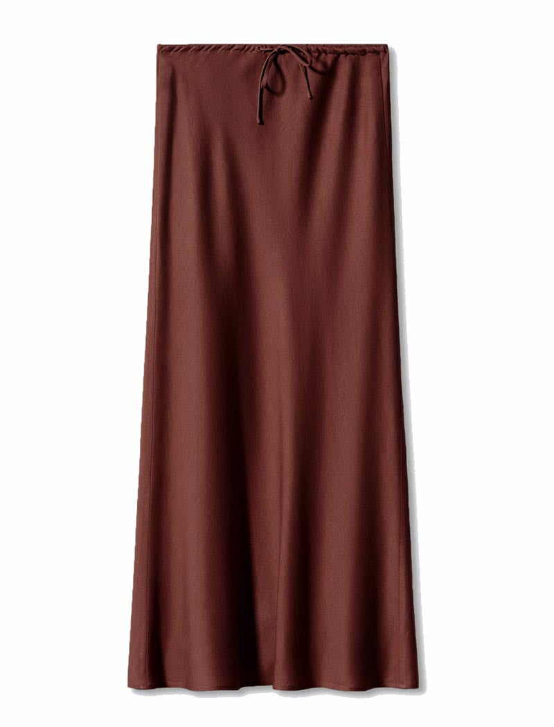 Drawstring Satin Maxi Skirt