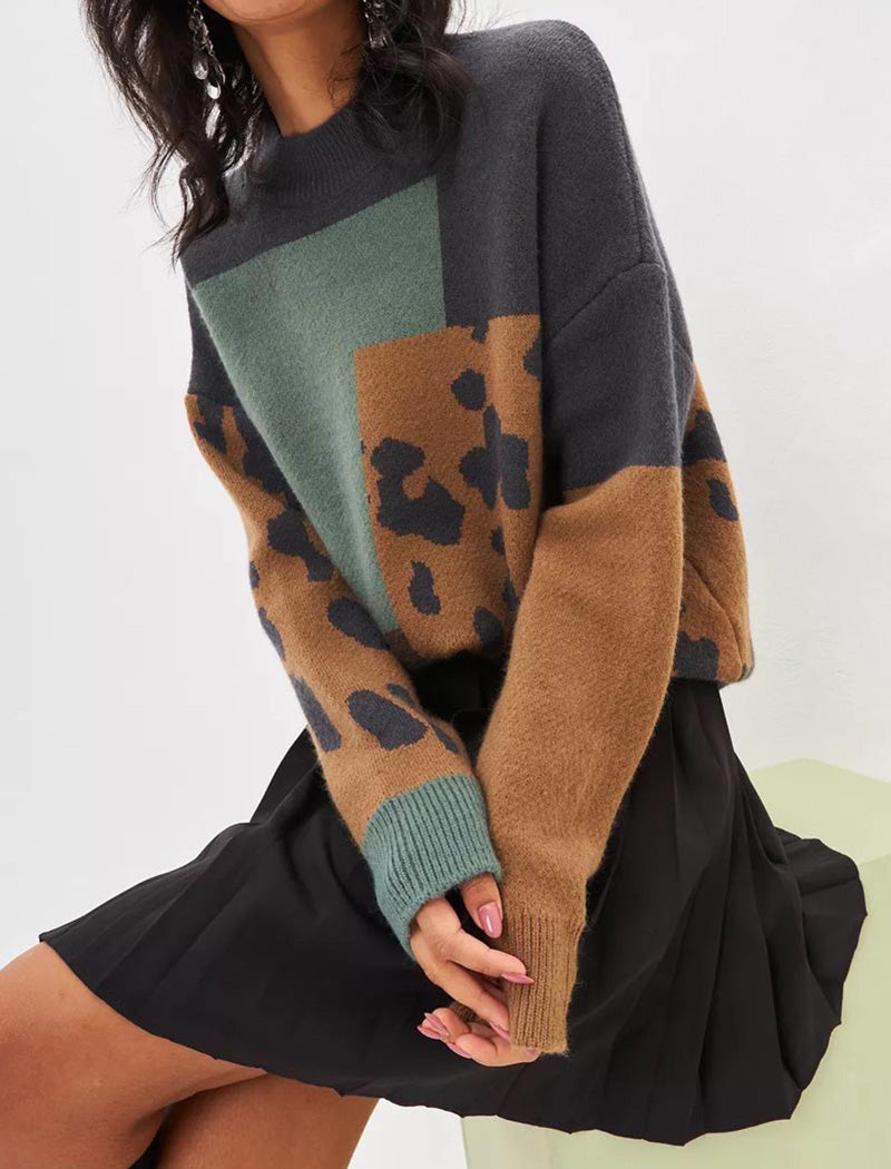 Leopard Print Colorblock Sweater