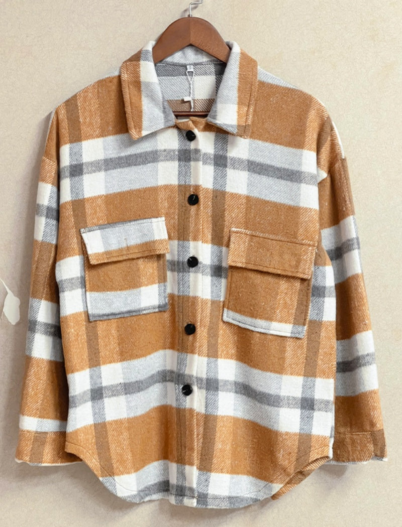 Notch Collar Loose Checkered Coat