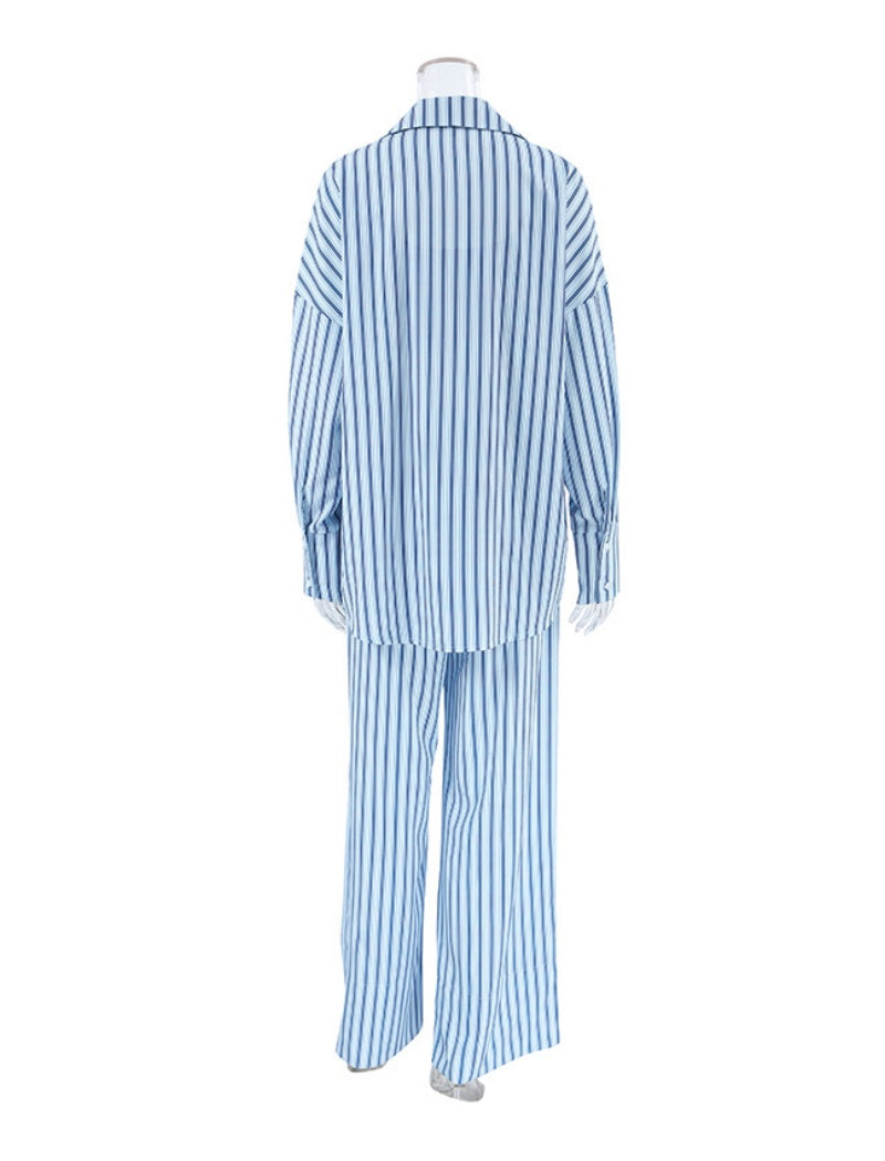 Striped Lounge Set with Wide-Leg Pants