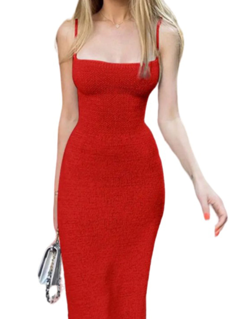 Ribbed Self-Tie Bodycon Midi Dress