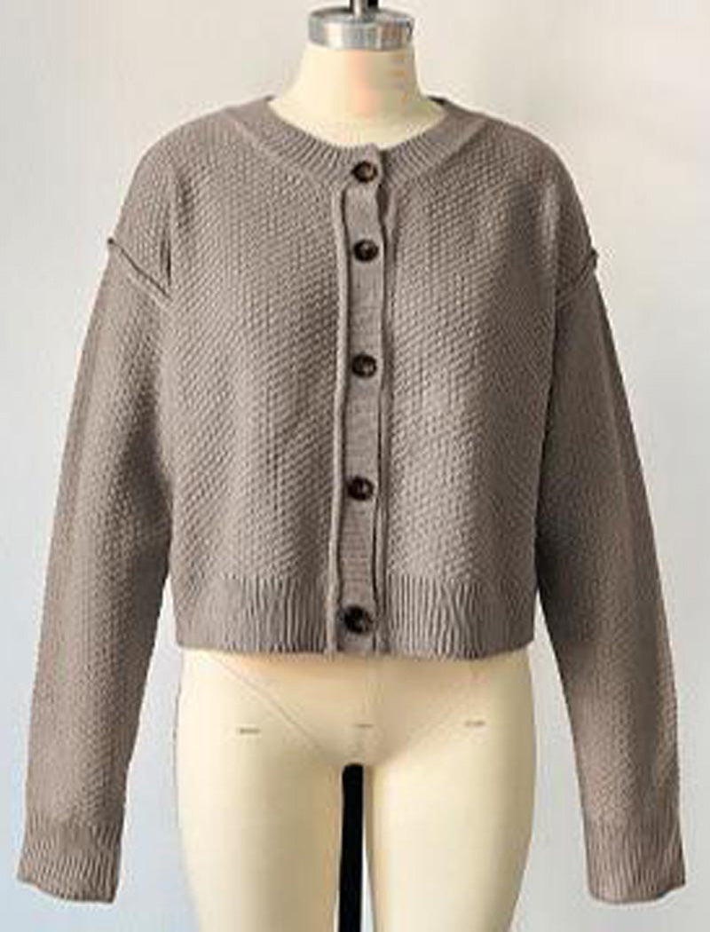 Cropped Button-Up Knit Cardigan