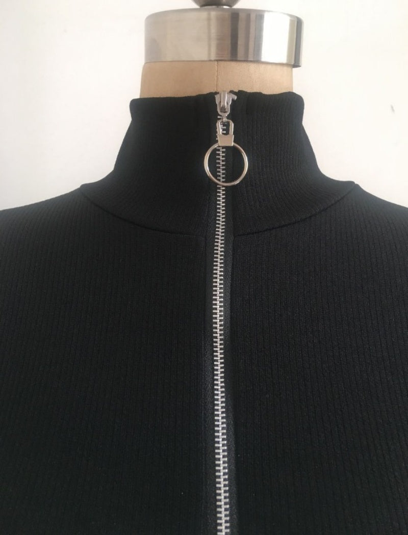 Cold-Shoulder Zip-Up Ribbed Top