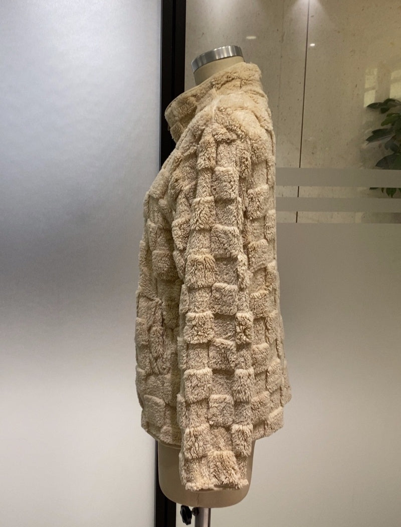 Checkered Texture Zip-Up Jacket