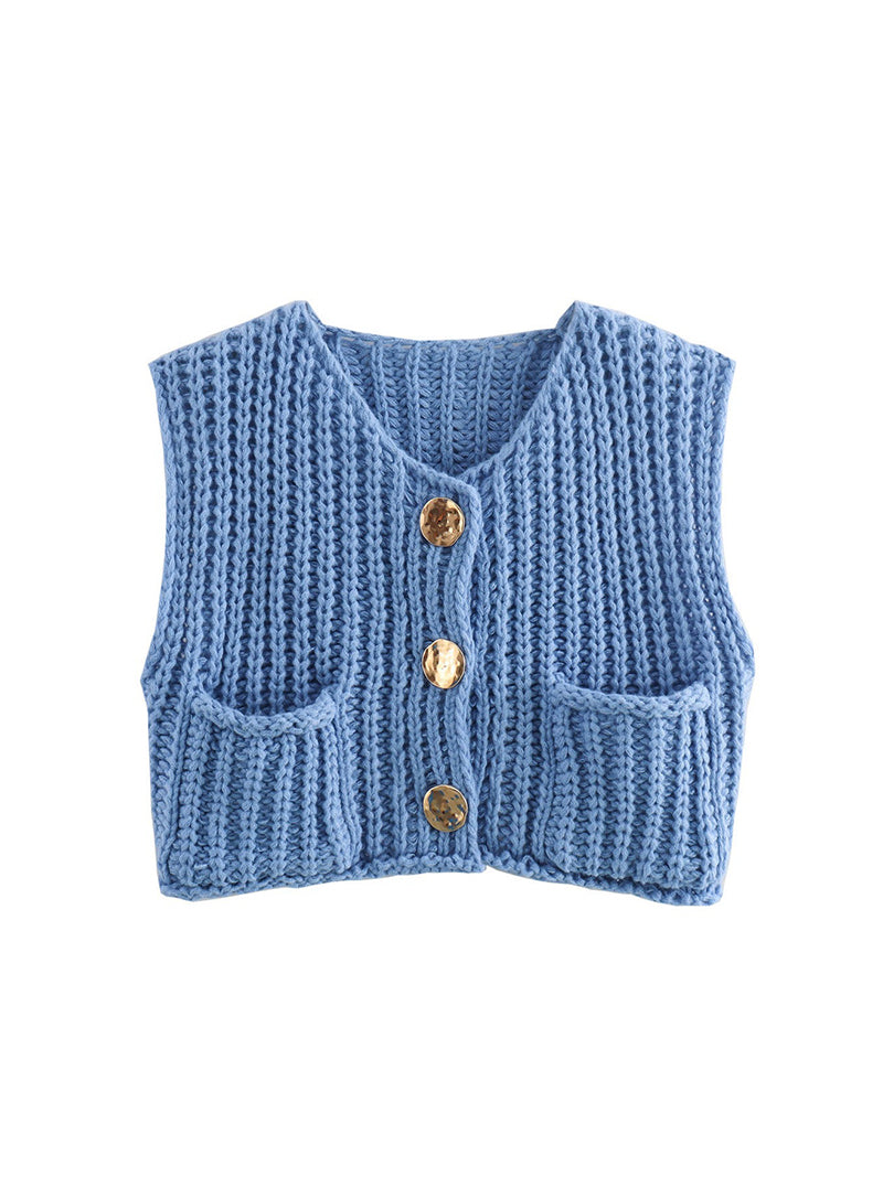 Solid Button-Front Pocket Vest