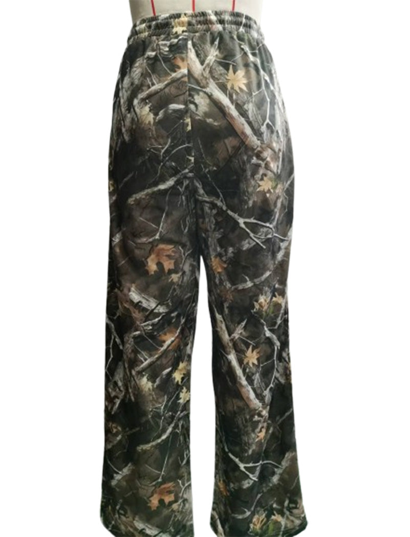 Wide-Leg Camo Printed Drawstring Pants