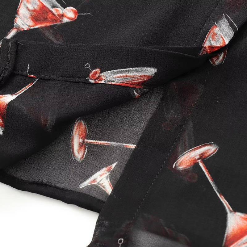 Semi-Transparent Printed Button-Up Long Sleeve Shirt