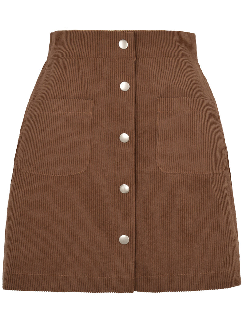 Button-Up Corduroy Mini Skirt