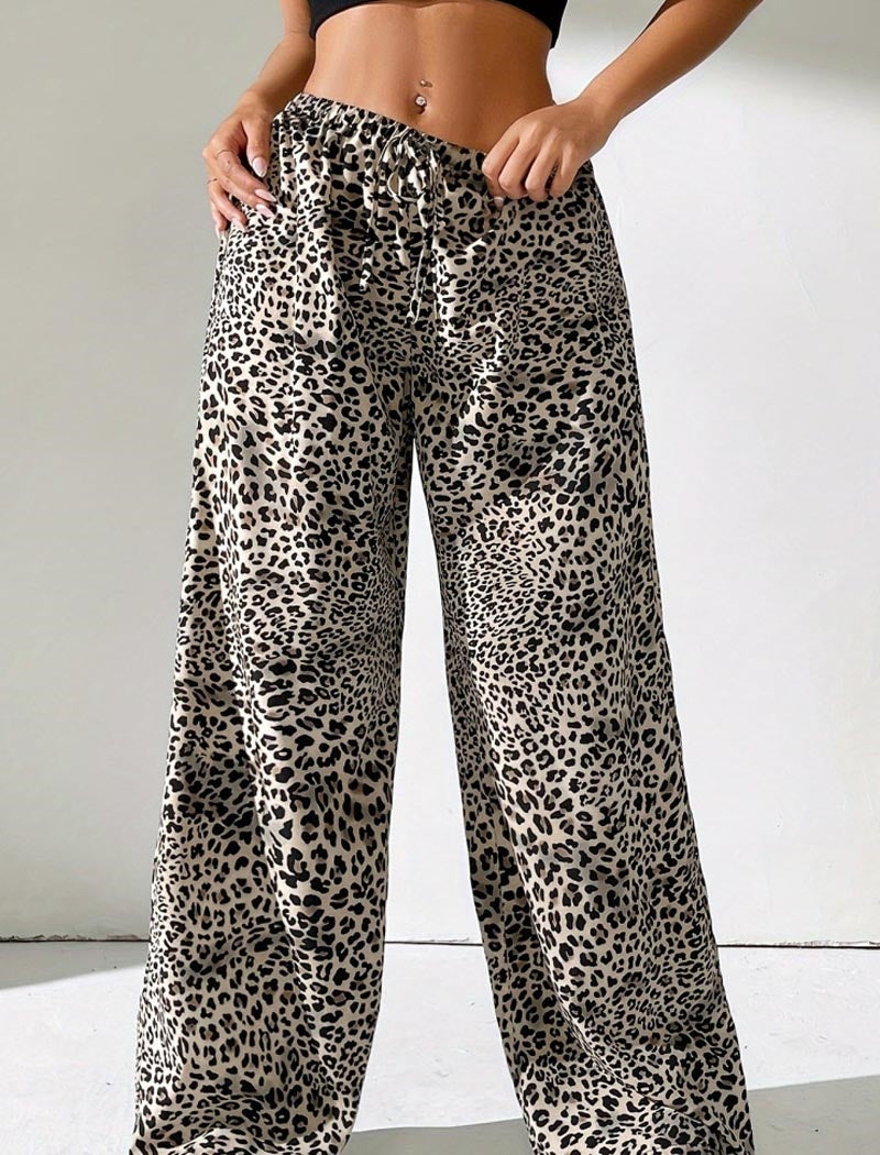 Wide-Leg Leopard Print Pants