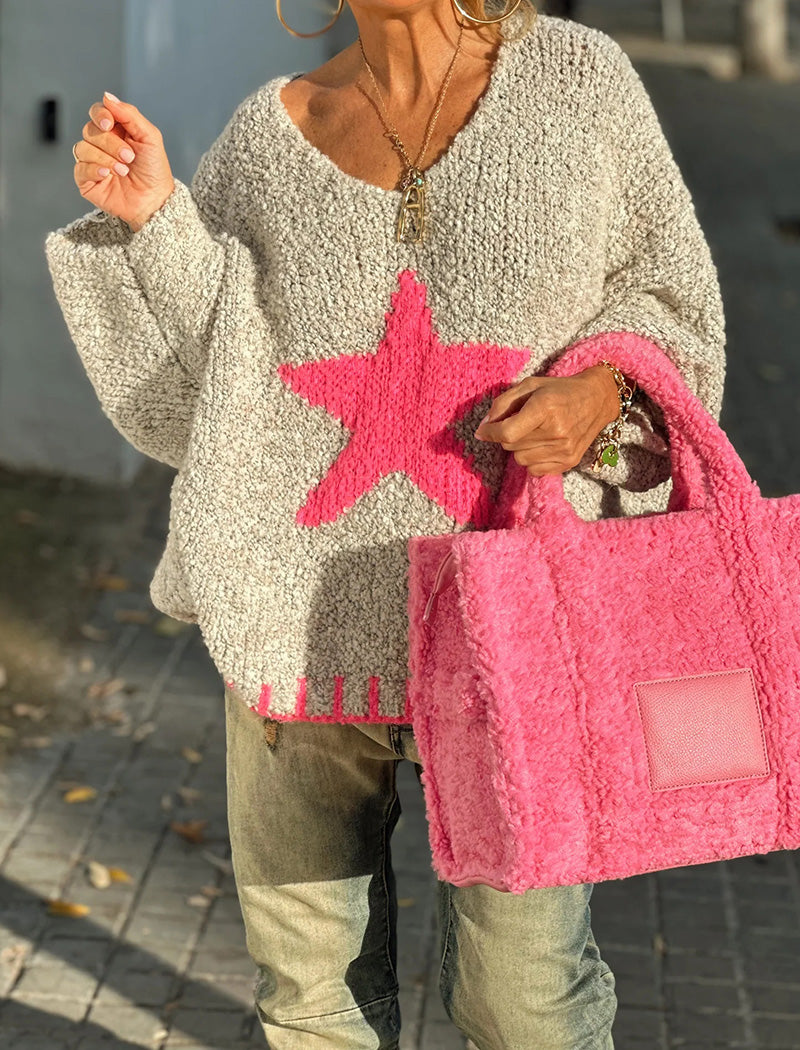 Star Accent Loose Knit Sweater