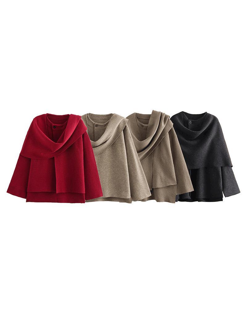 Asymmetrical Scarf Short Knitted Coat