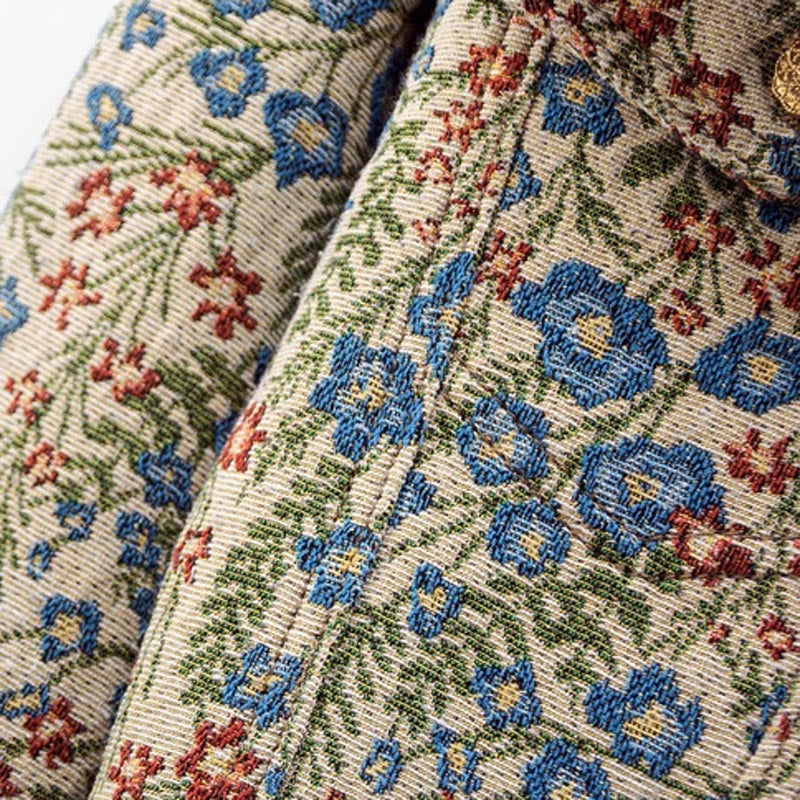 Floral Denim Jacket with Ruffle Collar