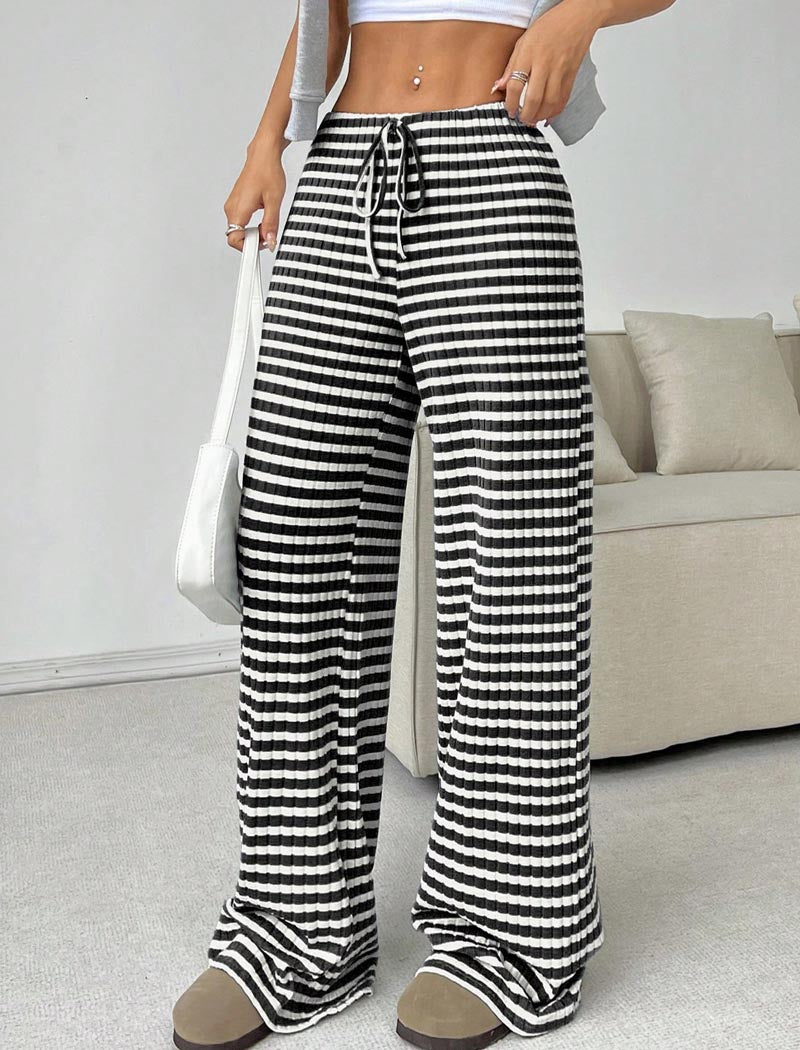 Striped Drawstring Wide-Leg Pants