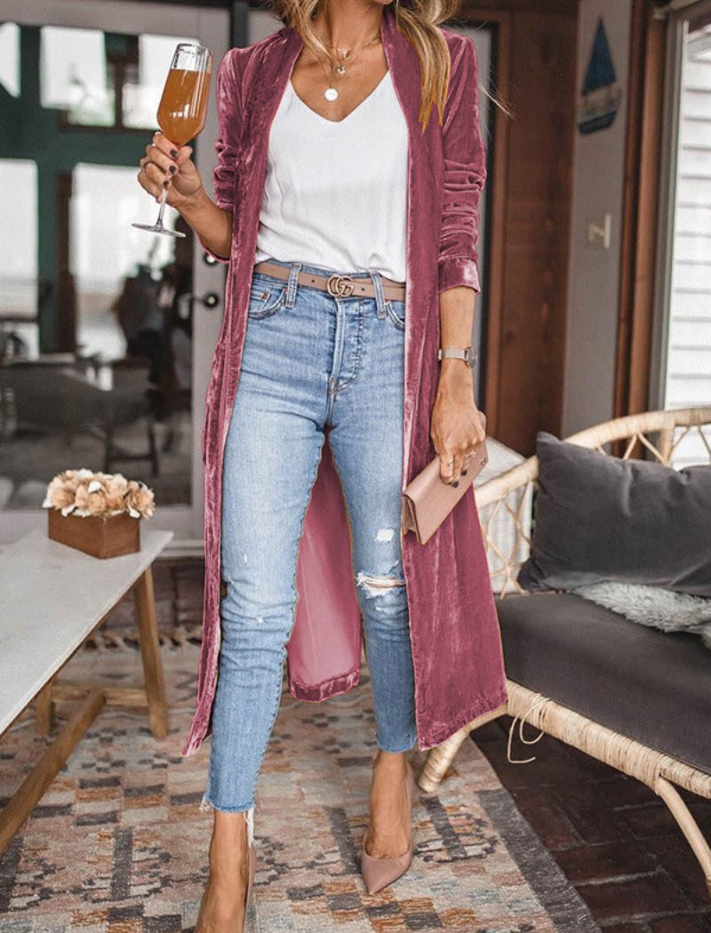 Loose-Fit Velvet Stretch Long Coat