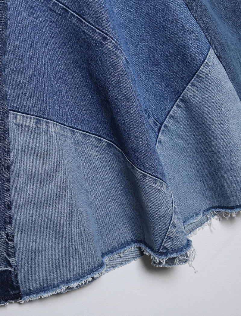 Patchwork Denim A-Line Skirt
