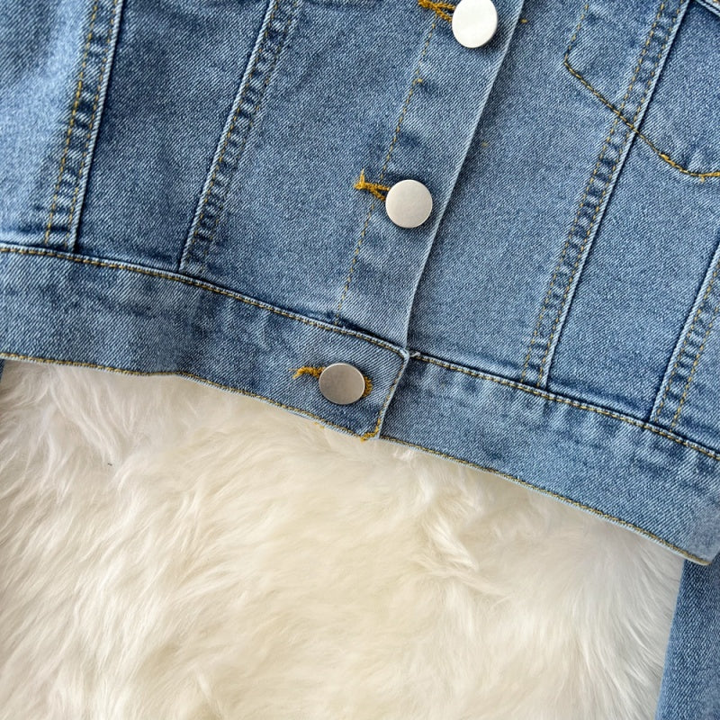 Cropped Denim Jacket and High-Rise Shorts Set