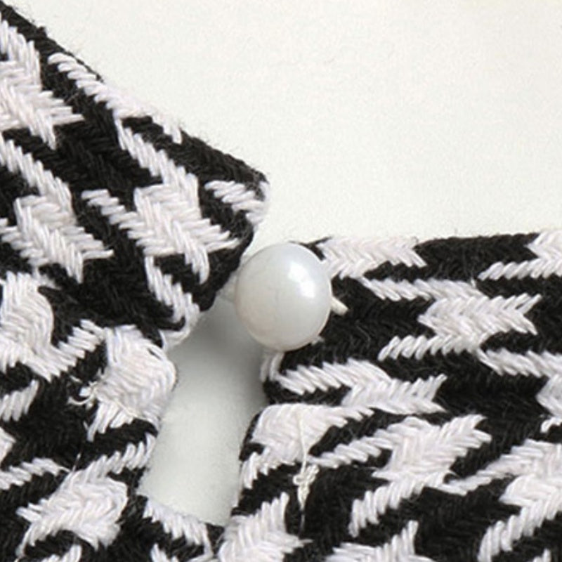 Houndstooth Ruffle Sleeve Crop Top