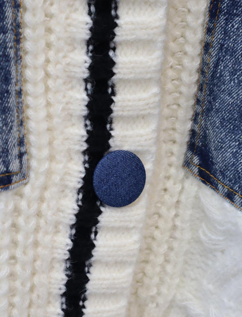 Button-Front Knit Patchwork Cardigan