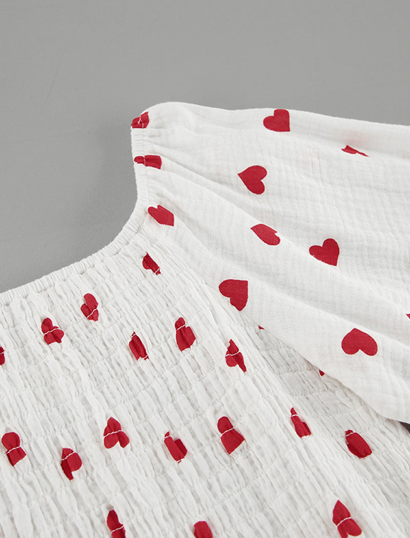 Heart Print Slit Long Sleeve Nightgown