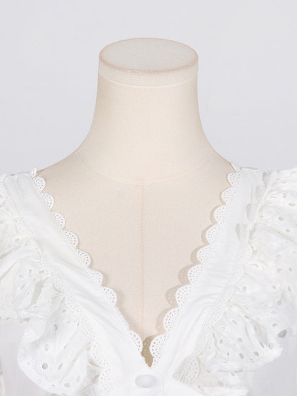 Button-Front Eyelet Mini Dress