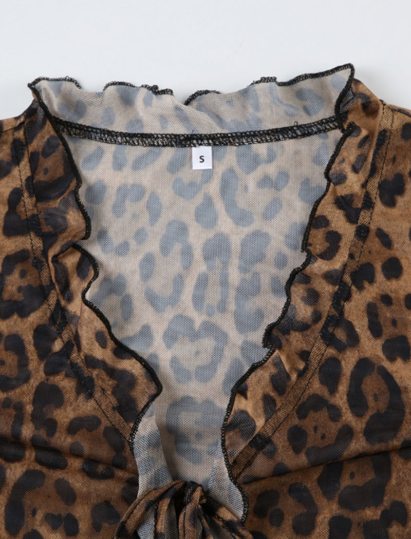 Sheer Leopard Print Long Sleeve Top