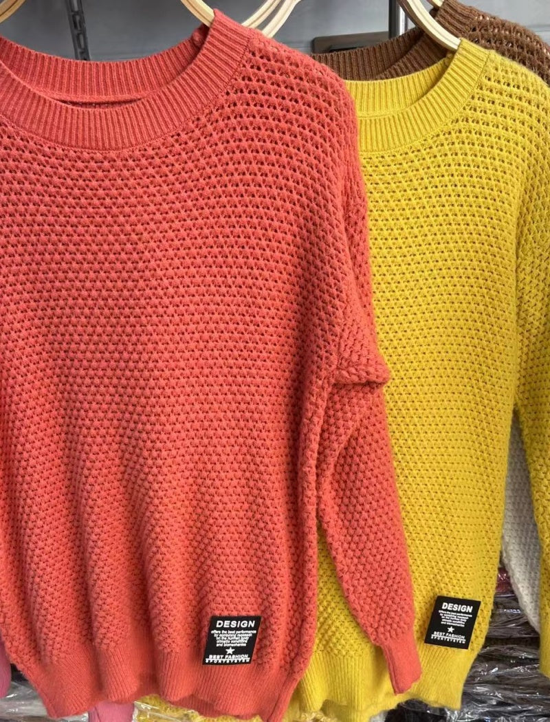 Textured Crew Neck Casual Knit Sweater