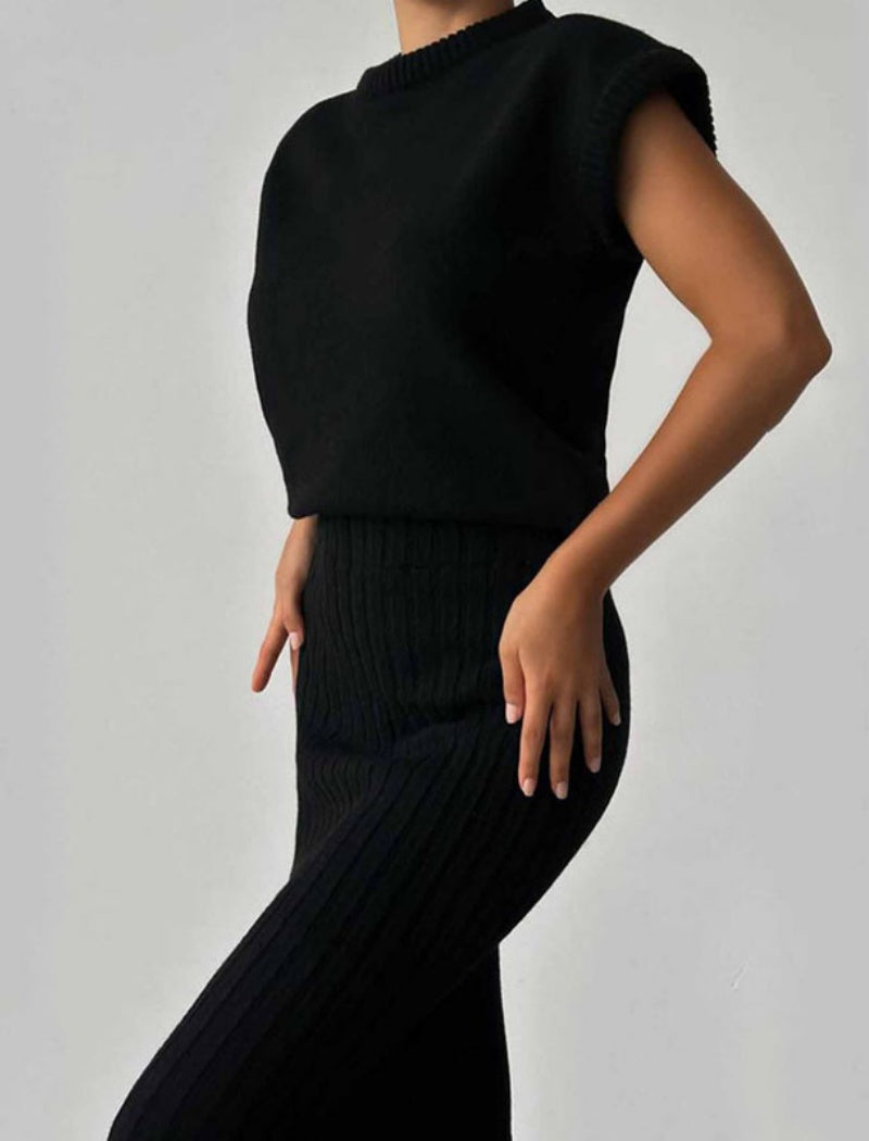 Ribbed Knit Crop Top and Skirt Set