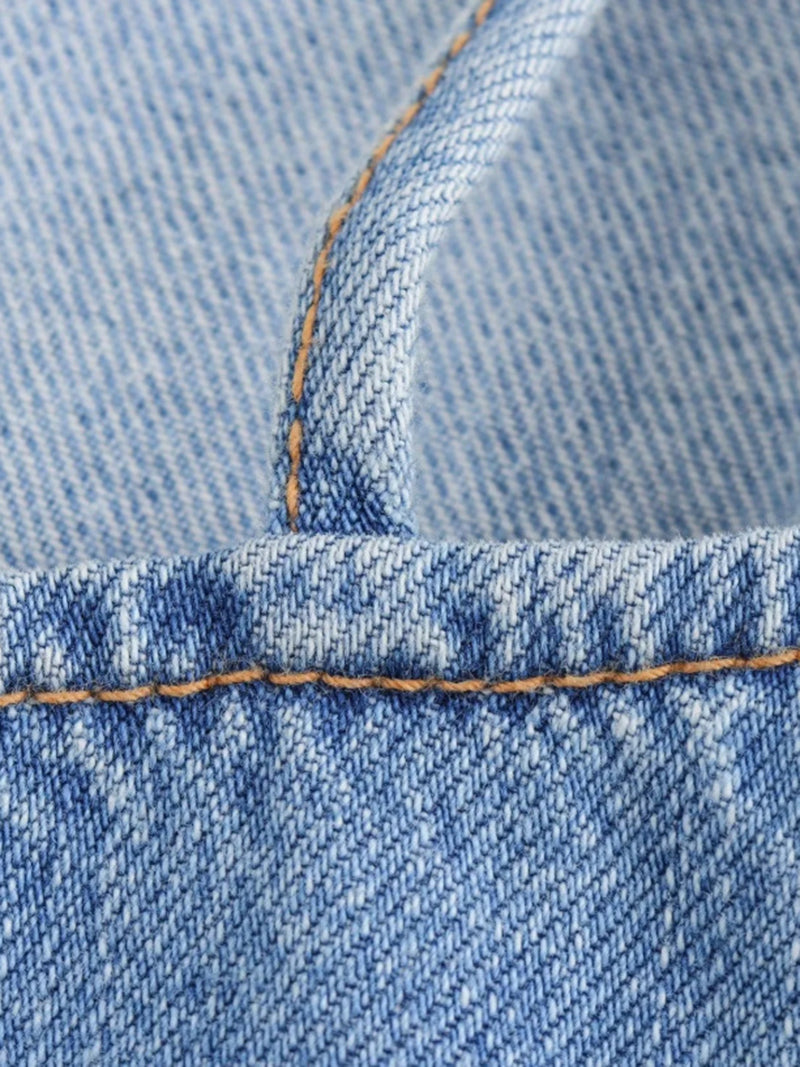 Denim Open-Back Strappy Romper