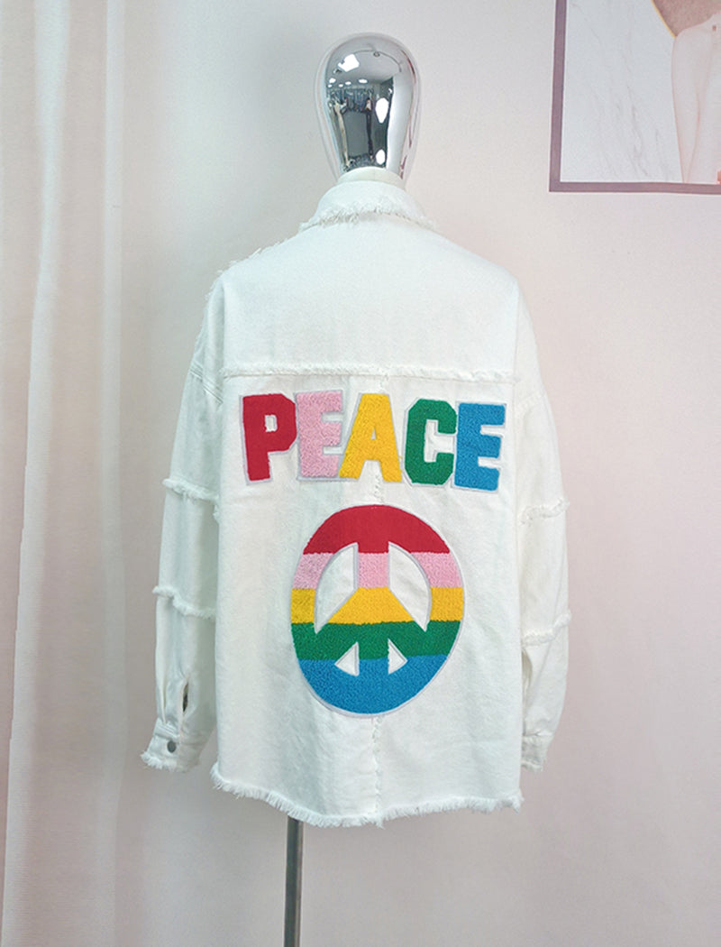 Oversized Peace Graphic Denim Jacket