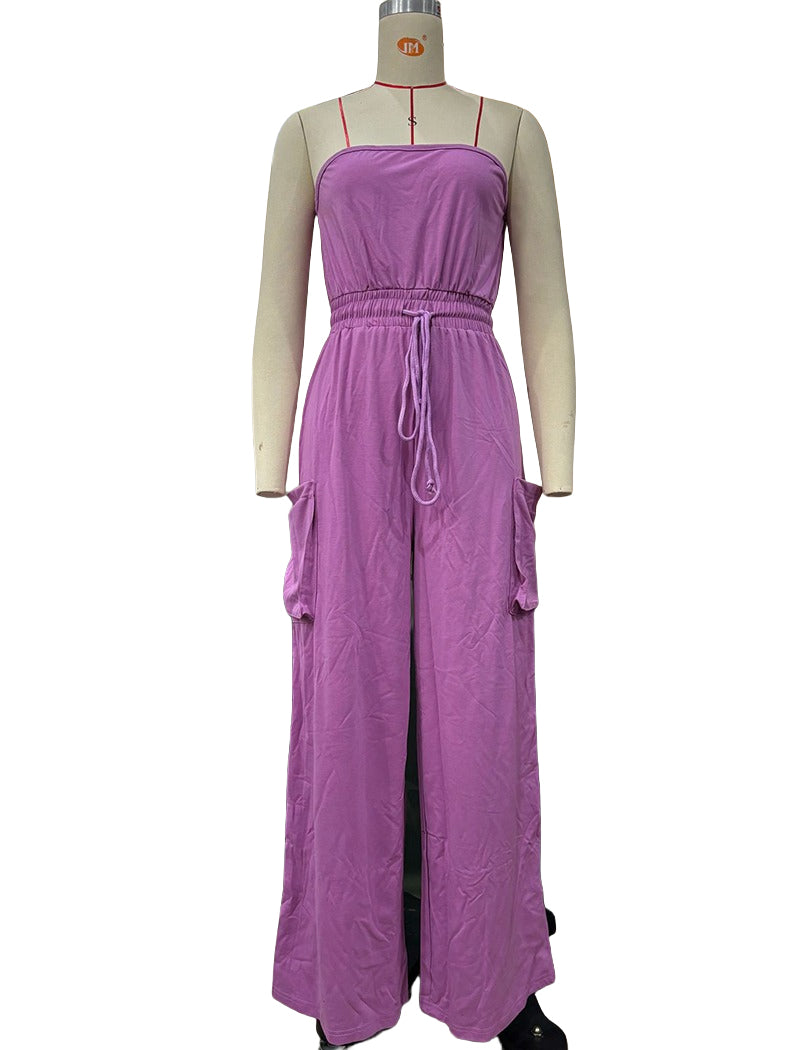 Drawstring Waist Vacation Wide-Leg Jumpsuit